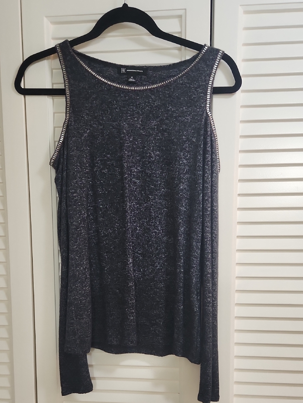 INC International Concepts Charcoal Sleeveless Tunic with Metallic Trim